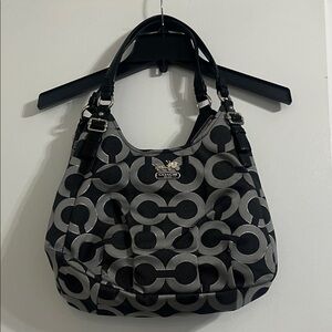 Coach Black Silver and Gray Circle Pattern Shoulder Bag